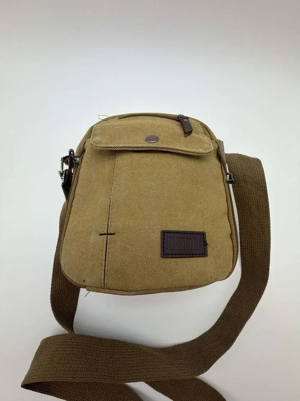 JINHUODA Khaki Canvas Multi-Pocket Small Messenger Crossbody Bag
